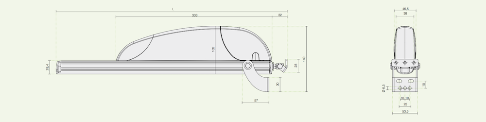 Dimensions de l'actionneur à crémaillère Airwin A45 Comunello