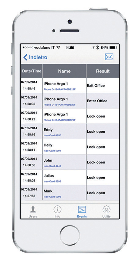 Historique des utilisateurs liste des logiciels argo app iseo