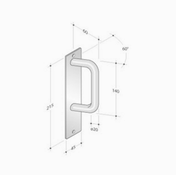 Poignée fixe sur plaque rectangulaire pba 2225 en acier inoxydable AISI 316L