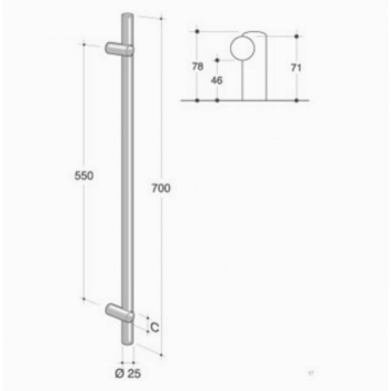 200.IT.001 Poignée PBA en acier inoxydable AISI 316L