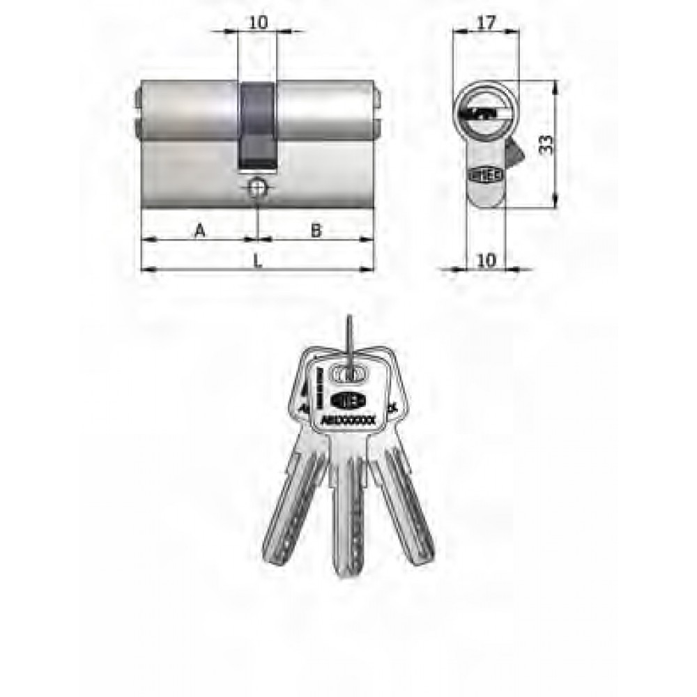 Art.2120 / 06 H Omec; Double cylindre en laiton en forme de nickel (6 broches)