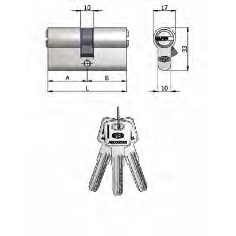 Art.2120 / 16 H Omec; Double cylindre en laiton en forme de nickel (6 broches)