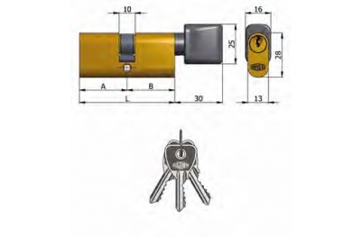 Art.143 / 03 Omec; Double cylindre avec bouton laiton ovale (5 Pins)