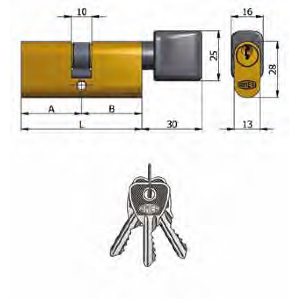 Art.143 / 04 Omec; Double cylindre avec bouton laiton ovale (5 Pins)