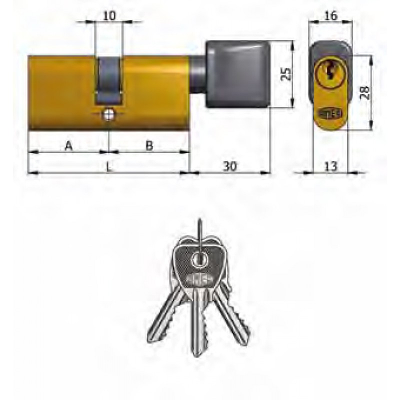 Art.143 / 04 Omec; Double cylindre avec bouton laiton ovale (5 Pins)