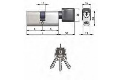 Art.143 / 03 H Omec; Nickelé cylindre double avec bouton laiton ovale (5 Pins)