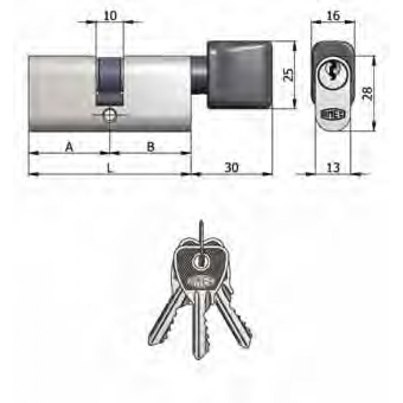 Art.143 / 06 H Omec; Nickelé cylindre double avec bouton laiton ovale (5 Pins)