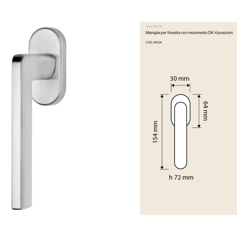 Axis Zincral Linea Calì Poignée de Fenêtre avec Mouvement DK