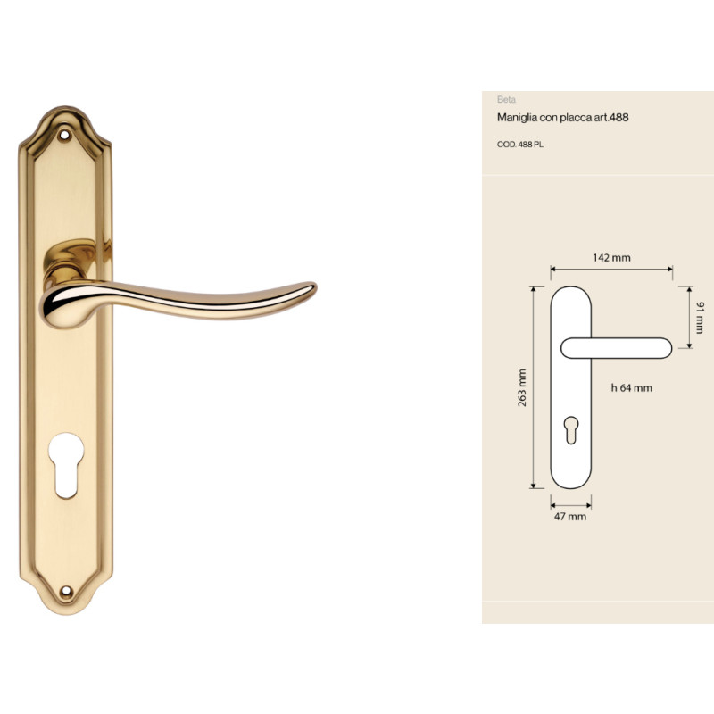 Beta Linea Calì Poignée sur Plaque de Porte Intérieure Style Romantique