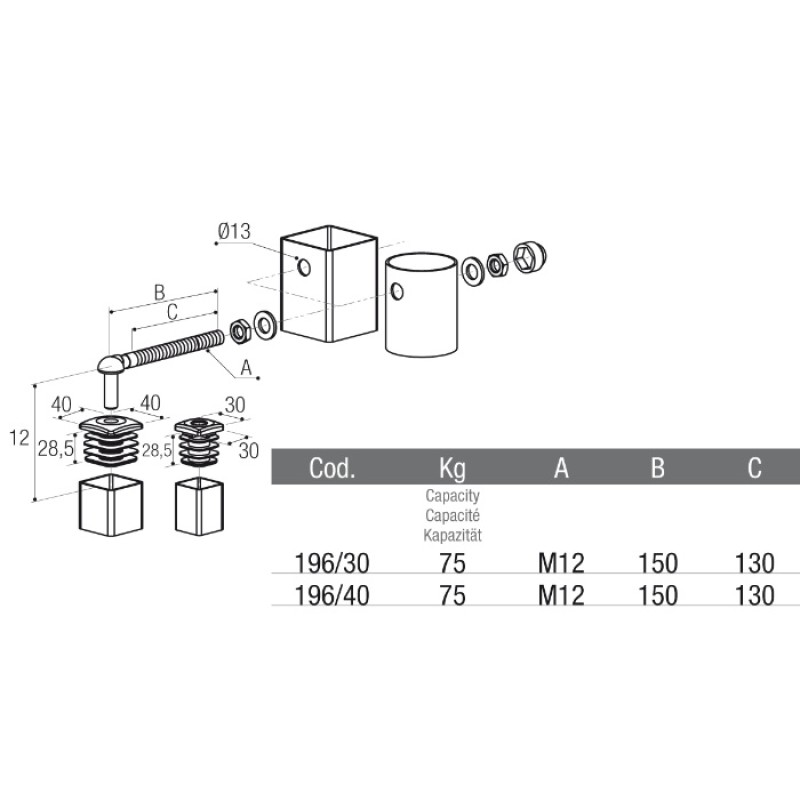 Charnière en Acier Inoxydable avec Capuchons en Polyamide