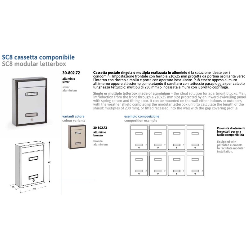 Boîte aux Lettres Silmec SC8 Simple ou Multiple en Aluminium