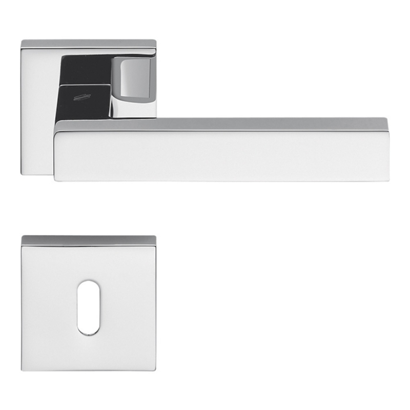 Poignée Alba en chrome poli et satiné pour porte, design Rosette Fabriqué en Italie, Colombo Design