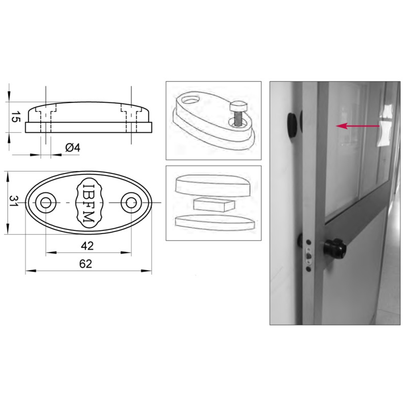 Doorstop magnétique pour Iron Portes bois ou en aluminium IBFM