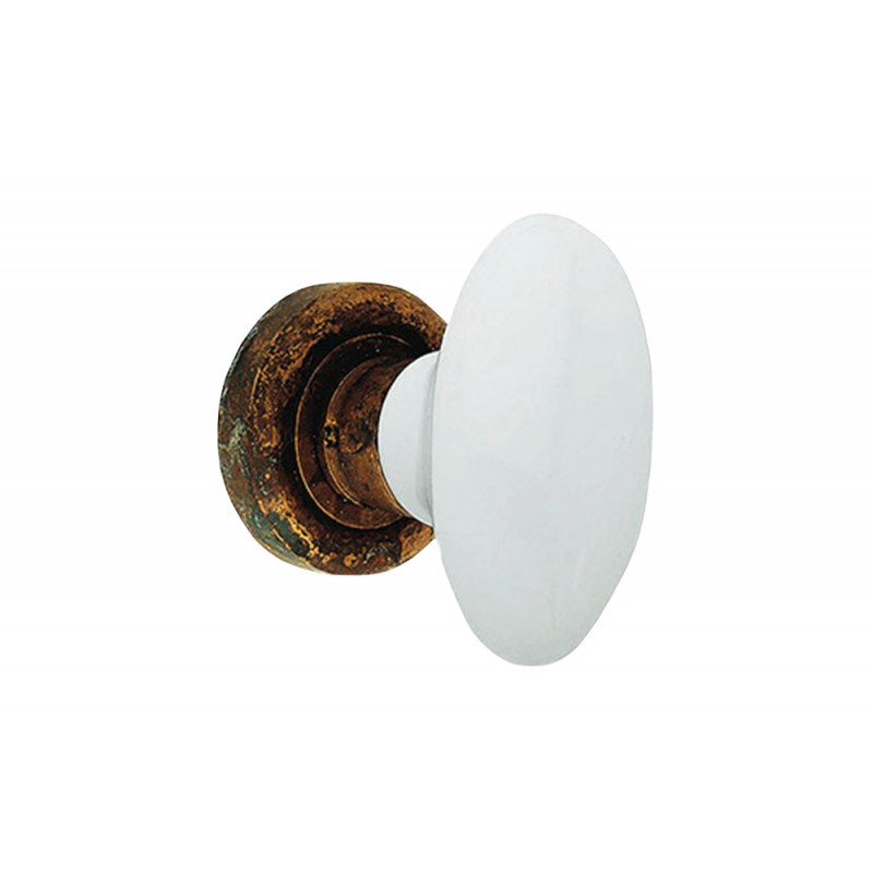 Flavia 685 RO 102 Bouton de porte Line Calì en laiton vieilli avec poignée en porcelaine blanche