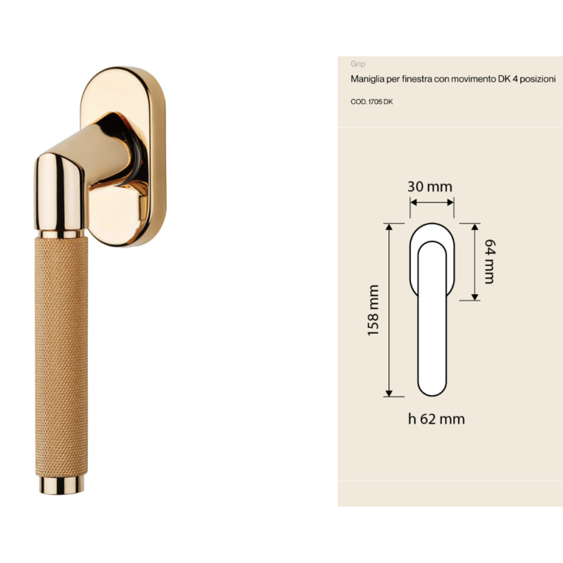 Grip Linea Calì Poignée de Fenêtre Collection Modern Brass