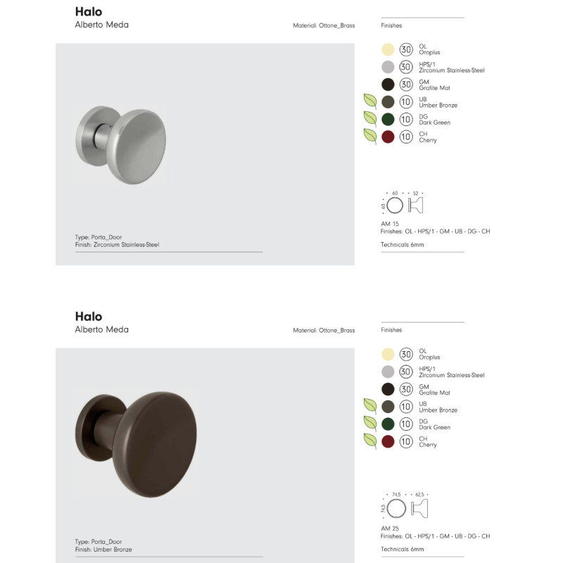 Halo Colombo Design Bouton de Porte Fixe Ø60 ou Ø72 Alberto Meda