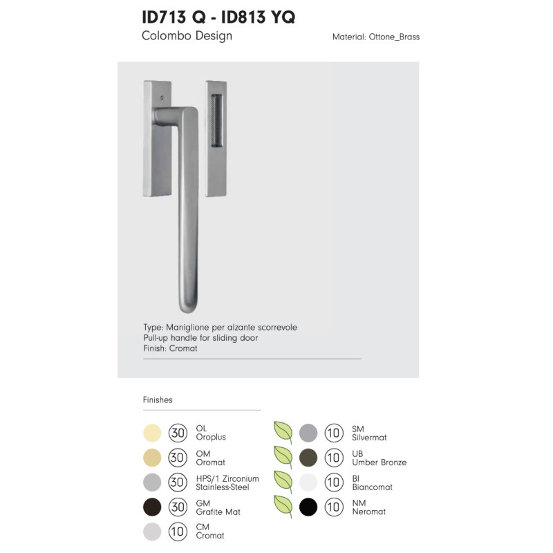 ID713 Q Colombo Poignée pour Porte Levante Coulissante en Laiton