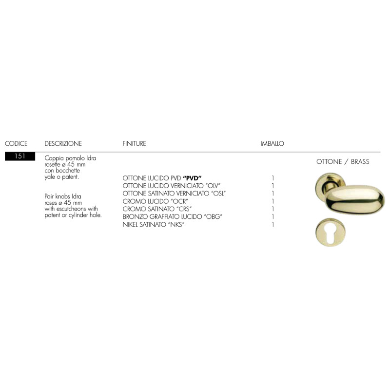 Idra Arieni Paire de Boutons de Porte Tournants Laiton Rosaces Ø45 mm