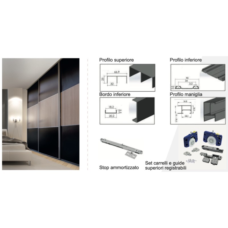 Kit Dressing PlaKoSilent Pettiti pour Armoires à 2 ou 3 Portes Coulissantes