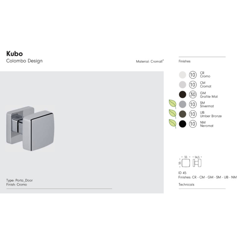 Kubo Colombo Design Bouton de Porte Tournant 55x55 mm