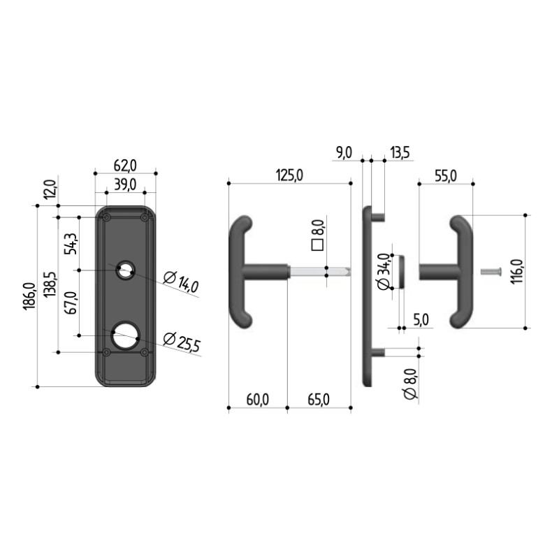 Poignée de Porte Basculante Cylindre Rond Prefer 0432