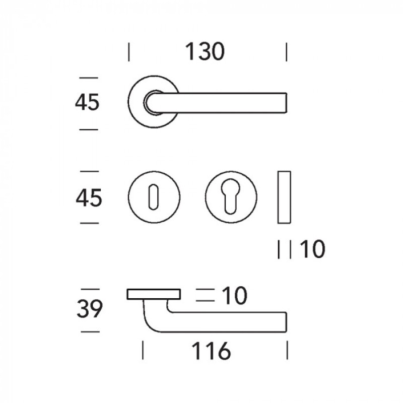 Poignée de Porte Intérieure en Laiton Reguitti Collo Basso
