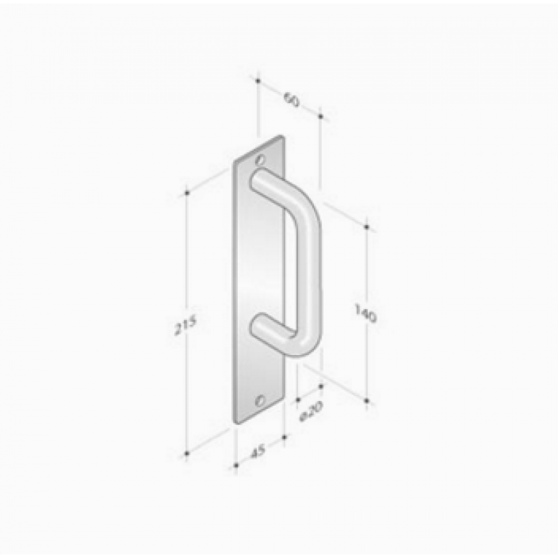 poignée fixe sur plaque en acier inoxydable PBA rectangulaire 2211 AISI 316L