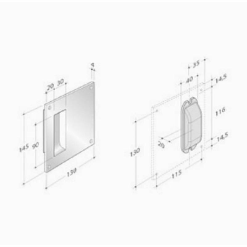 poignée Pba 2001.IT.SC/P en acier inox AISI 316L pour porte coulissante
