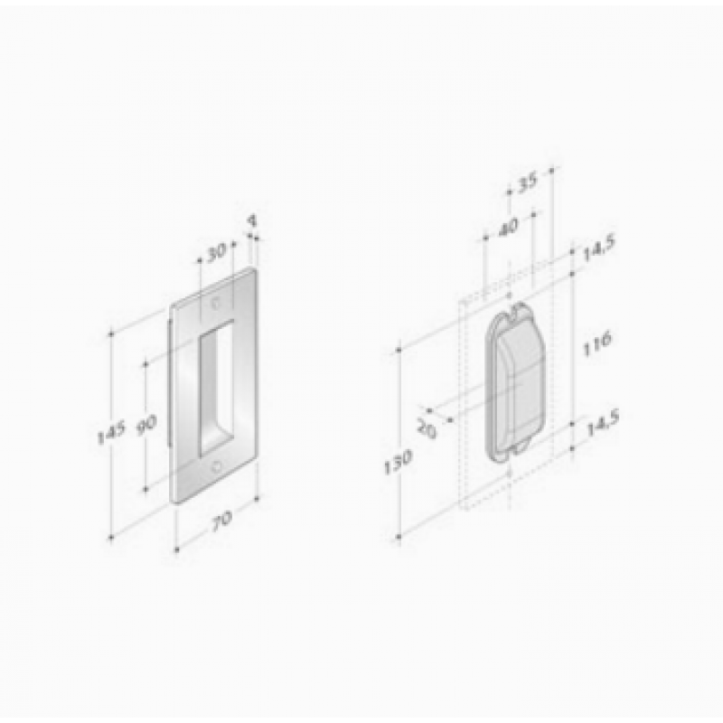poignée Pba 2001.IT.SC/P en acier inox AISI 316L pour porte coulissante