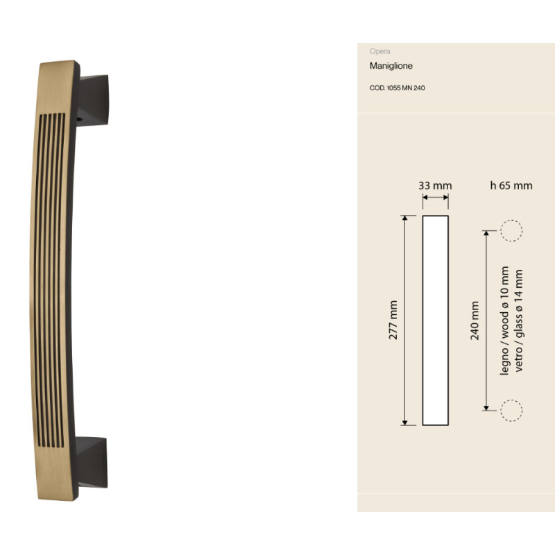 Poignée de Tirage Porte en Laiton Opera Linea Calì Néoclassique Vintage