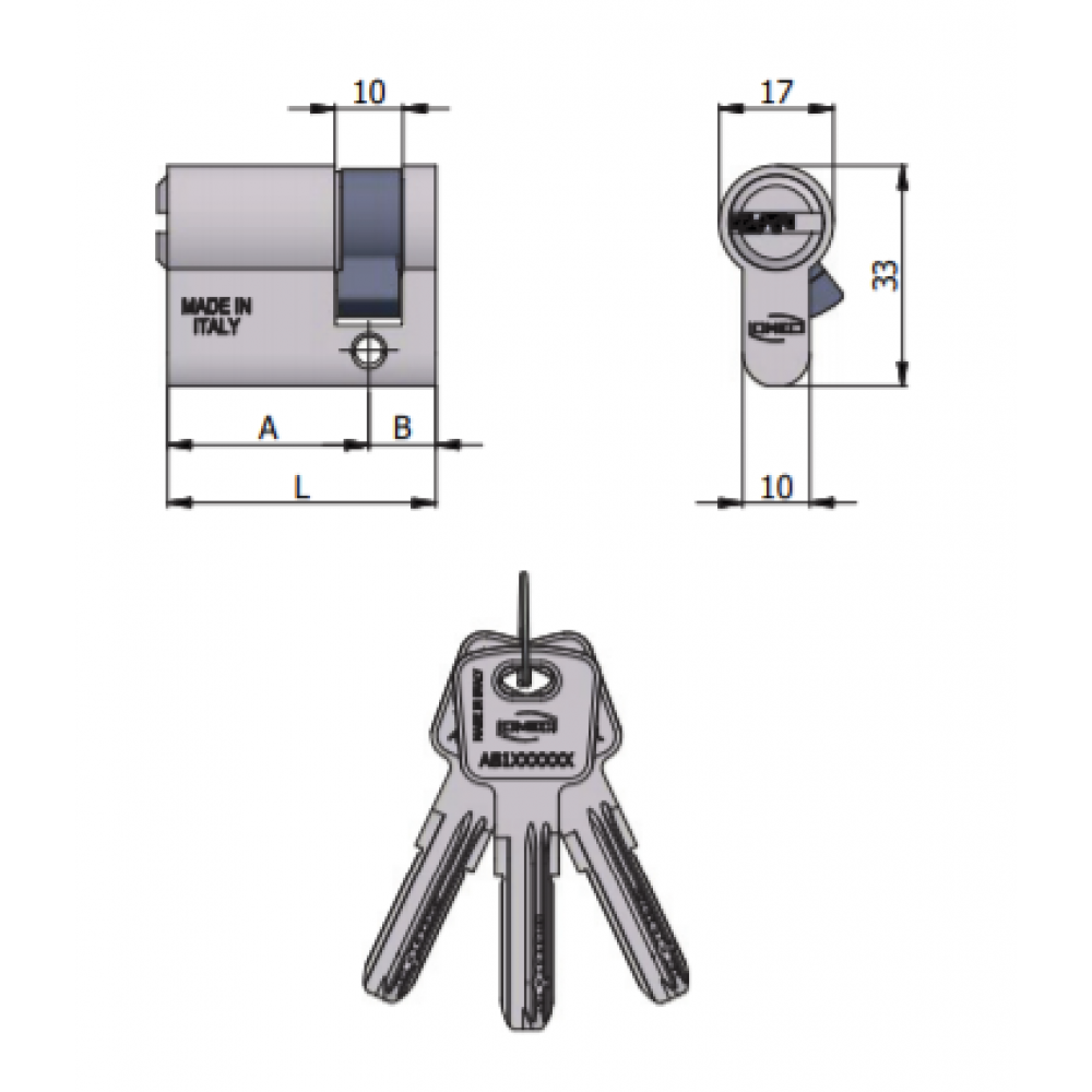 Demi-cylindre de forme Omec 6 broches L 60mm 30/30