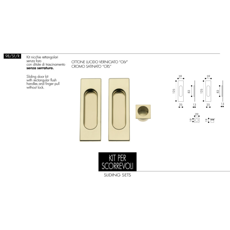 Cuvettes Rectangulaires Sans Trou pour Porte Coulissante Arieni 98/SF/R