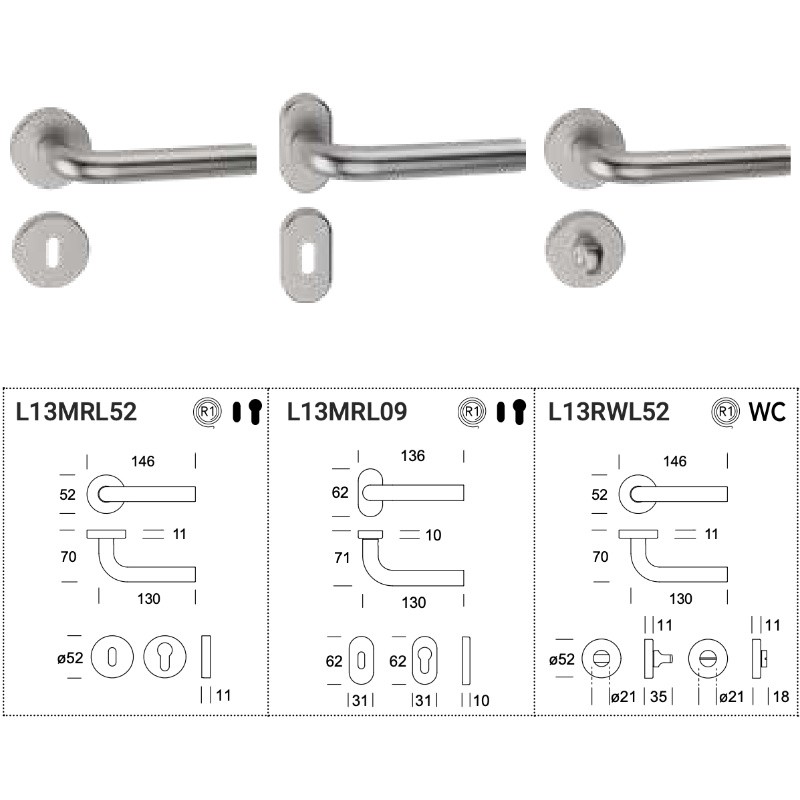 Oslo Reguitti Inox Poignée de Porte avec Rosace Ronde