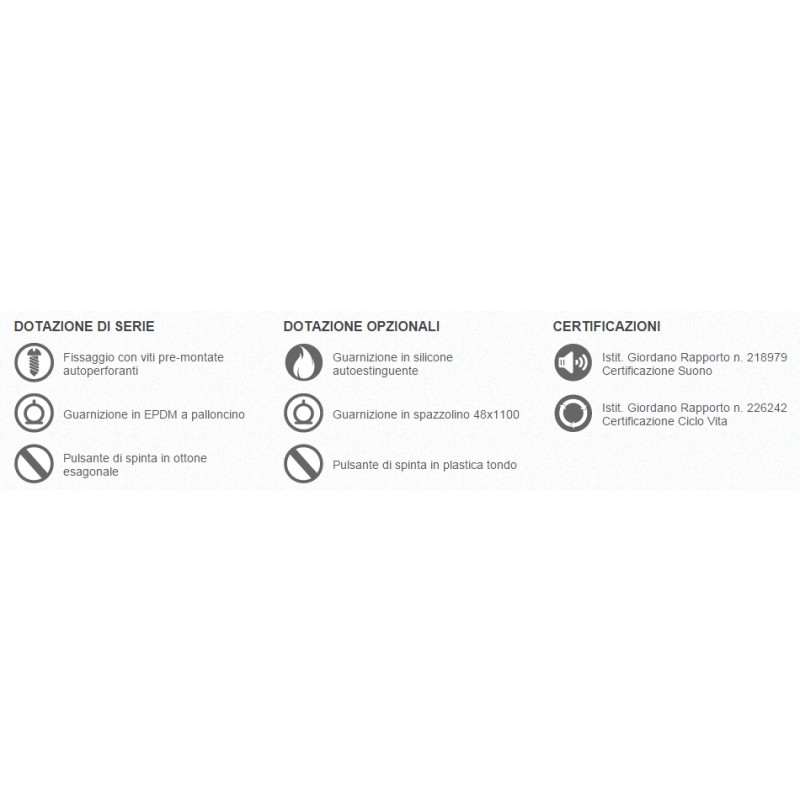 Projet excluder pour Porta Comaglio Série 1700 Pression différentes tailles