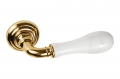 Poignée de porte Naxos sur rosette en calacatta blanc et marbre doré de Mandelli