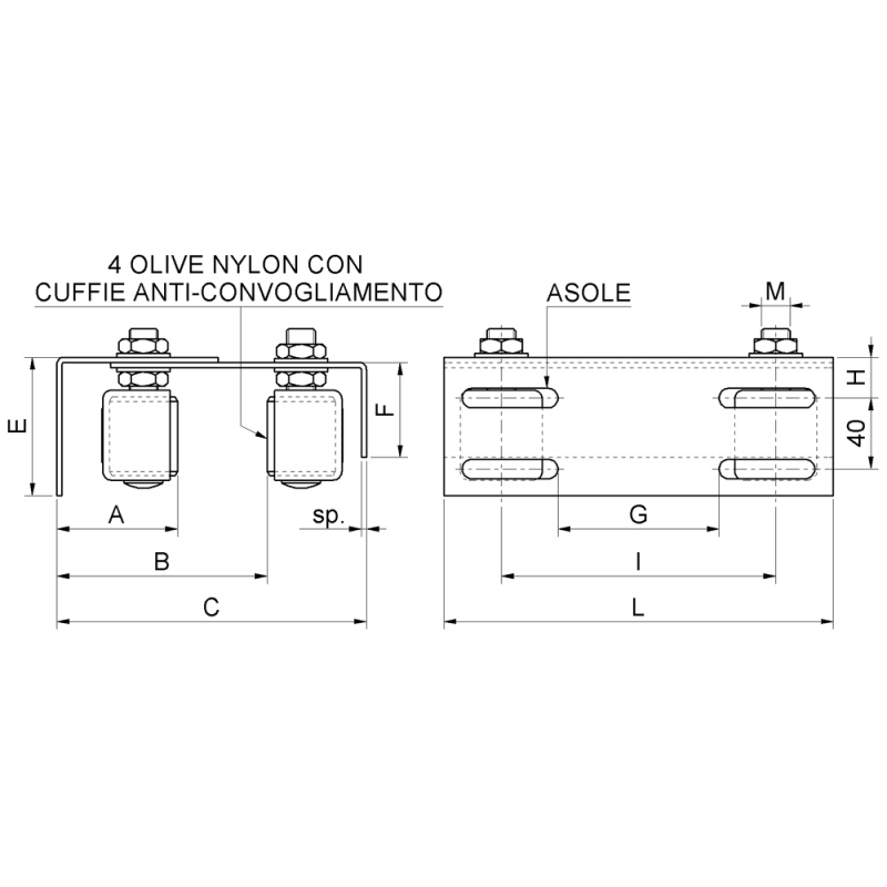 Plaque de guidage réglable 4 Olive Nylon portail coulissant Combiarialdo