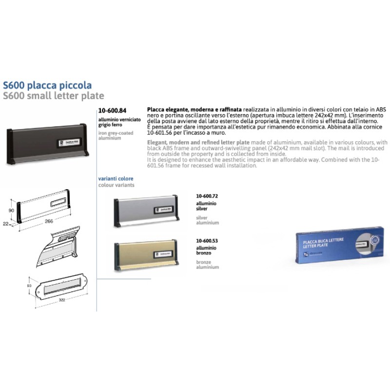 Petite Plaque pour Boîtes aux Lettres Silmec S600 266x90 mm