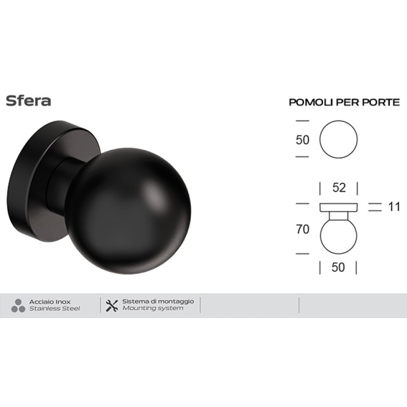 Boutons de porte pivotants en acier inoxydable - Sphère C59 Reguitti