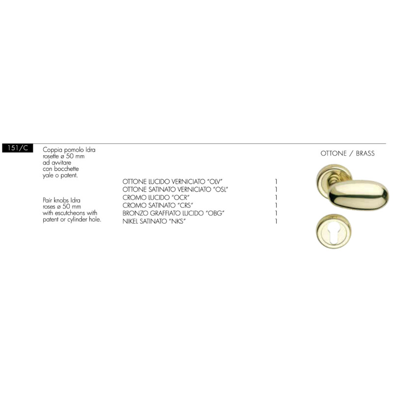 Idra Arieni 151/C Bouton de Porte Tournant Ø50 mm Laiton