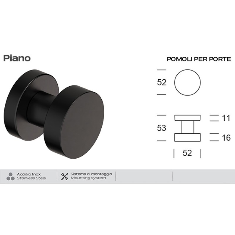 Bouton Porte Fixe en Acier Inoxydable Piano Reguitti