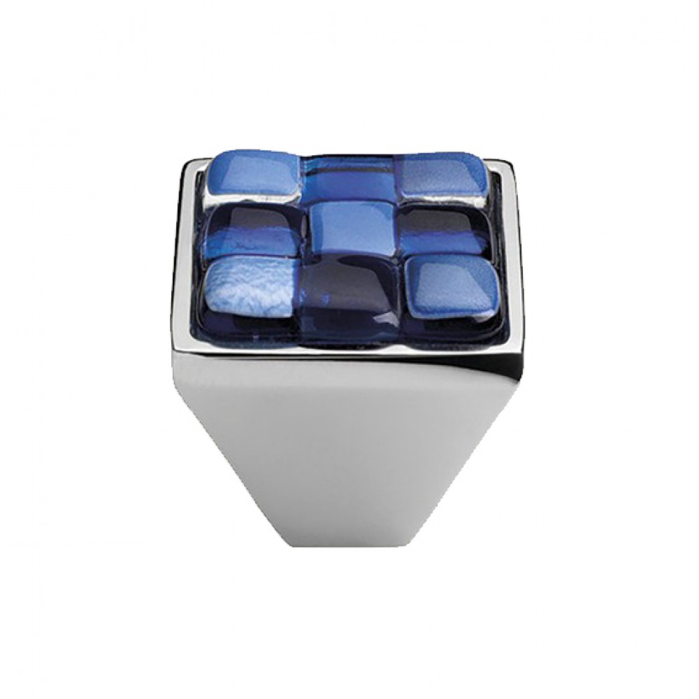 Mobile Linea Cali bouton Cristal BRERA CHESS PB CR insert 30 Verre Bleu Blanc