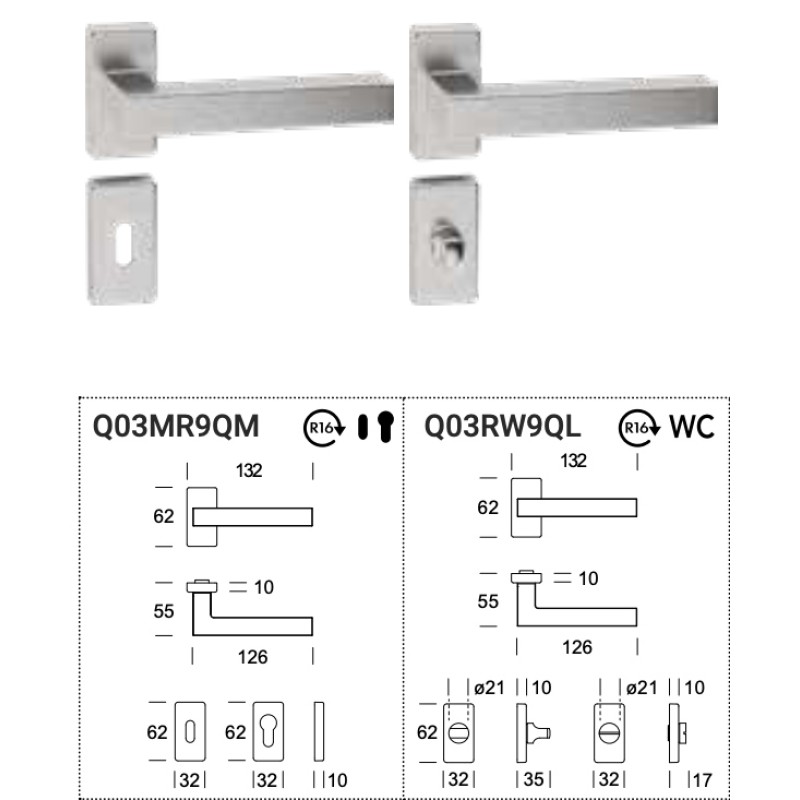 Reguitti Genève Q03 / 9QM Poignée Porte Acier Inoxydable