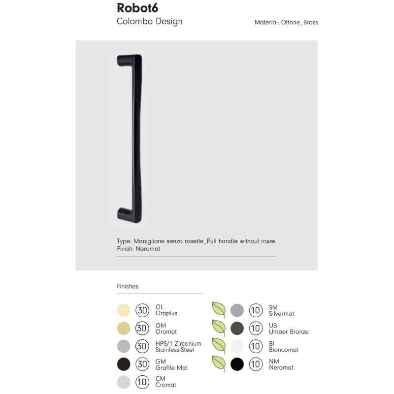 Robot6 Colombo Design Poignée de Tirage pour Porte en Laiton sans Rosaces