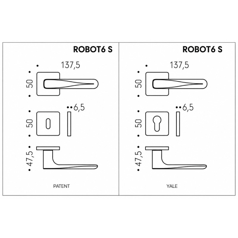 ROBOT6 S Colombo Design Poignée de Porte avec Rosace Carrée 6 mm