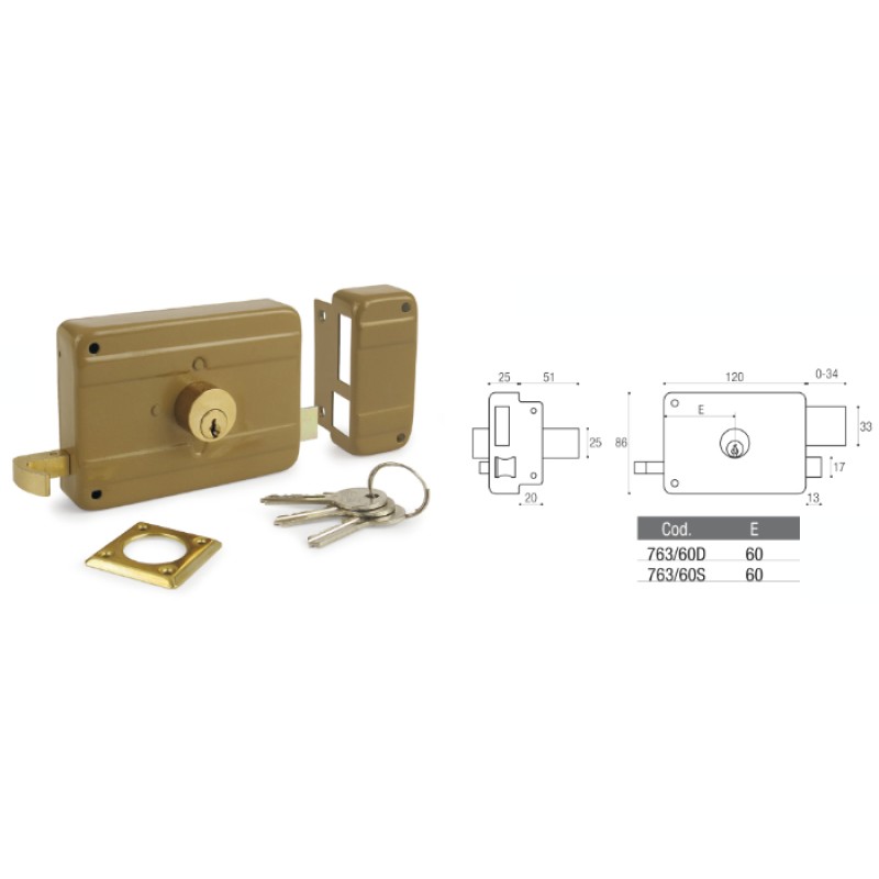 Serrure Mécanique à Appliquer avec Buse Clés Vis Rosace