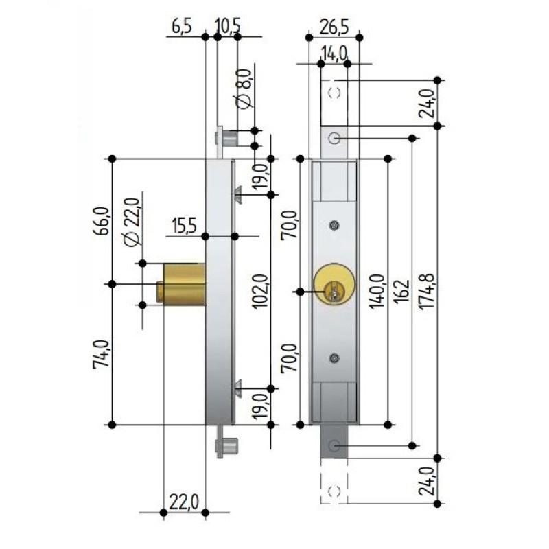 Serrure pour Portail Extensible Cylindre Rond Prefer 6602