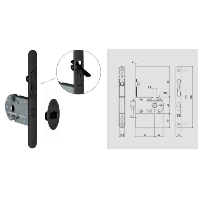 Serrure pour Portes Coulissantes en Bois avec Frein Reguitti S01SR50T