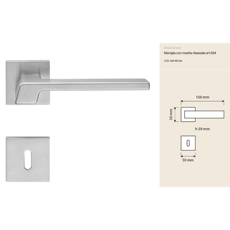 Stream Zincral Linea Calì Poignée de Porte avec Rosace Abaissée