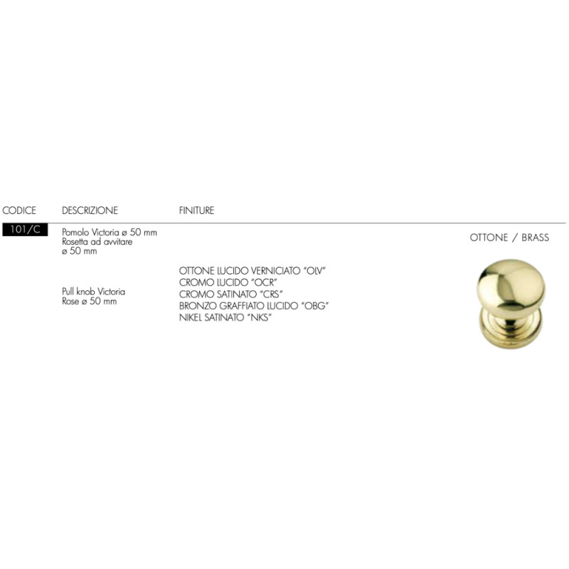 Victoria Arieni 101/C Bouton de Porte Ø50 mm Laiton Rosace à Visser