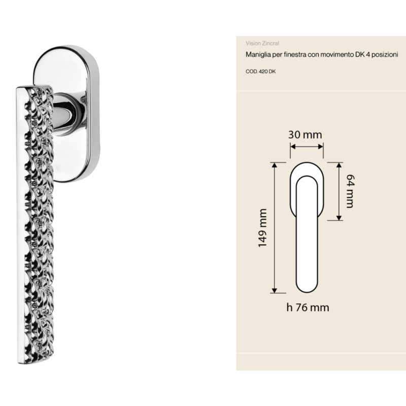 Vision Zincral Linea Calì Poignée de Fenêtre avec Poignée en Relief